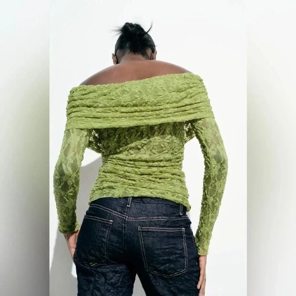 ZARA OFF THE SHOULDER LACE TOP - Picture 6 of 9
